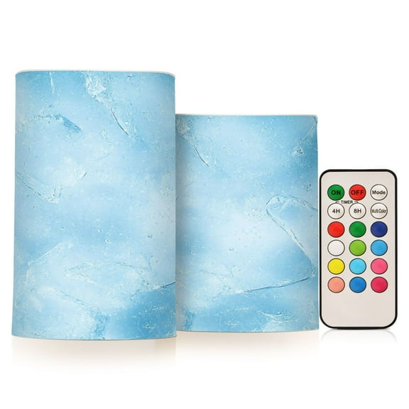 2 PCS Flameless Candles with Remote Timer LED Battery Operated Flickering Candle Light for Wedding Table Home Decoration Gifts Light Blue Icy Texture