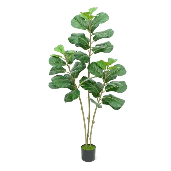 Whitejianpeak 5FT Artificial Fiddle Leaf Fig Tree, 3-Stalk Faux Ficus Lyrata, Fake Floor Plants with Adjustable Branches & Lifelike Foliage, Modern/Nordic/Tropical Decor for Home, Living Room, Office
