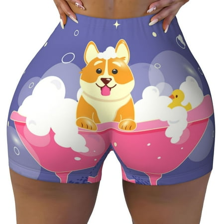 Workout Shorts Women  Dog Washes in a Pink Bath Biker Shorts for Women Running Gym Spandex Shorts Tummy Control