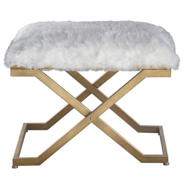 Uttermost Banc en Fourrure Farran Feuille d'Or Antique