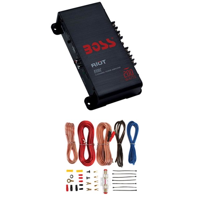 BOSS R1002 200W 2-Channel Car Audio Amplifier Amp & 8 Gauge Install Amp Kit&RCA