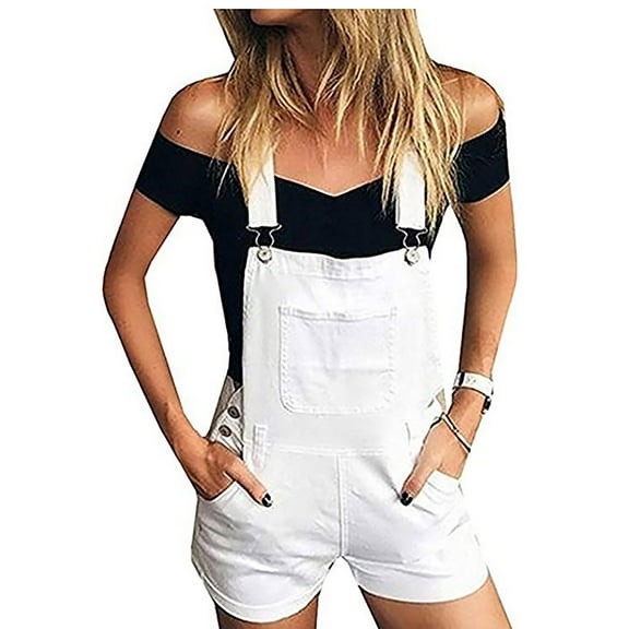 Fesfesfes Jeans for Women Cute Casual Sports Double Shoulder Pocket Easy Jeans Rompers