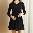 thumbnail image 4 of Women's Maternity Dress - Long Sleeve High Waist Button Up, Summer Mini Dress for Pregnancy, Casual Crew Neck Nursing Wear,Size for XL, 4 of 7