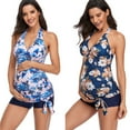 thumbnail image 4 of VerPetridure Plus Size Women Halter Maternity Tankini Swimsuit Floral Print Pregnancy Bathing Suits V Neck Two Piece Swimwear with Boyshorts, 4 of 5
