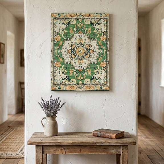 Ships Next Day Canvas Wall Art 24"x36",Green Boho Wood Framed Canvas Print Painting,Farmhouse Tribal Vintage Tribal Texture Ready to Hang Large Picture Wall Decor for Home Bedroom Living Room Office