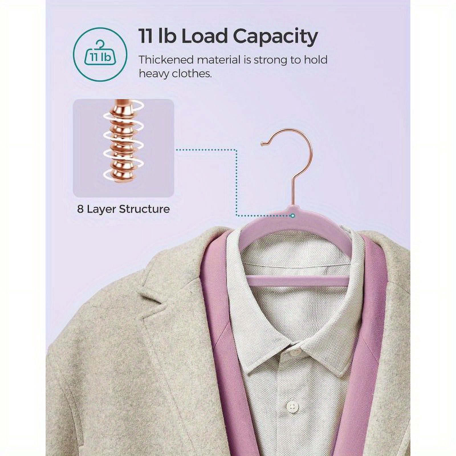 Velvet Hangers, Set of 50 Clothes Hanger with Rose Gold Swivel Hook, Non-Slip, and Space-Saving, 0.2-Inch Thick, 17.1-Inch Long for Coat, Shirt, Dress, Pants, Tie