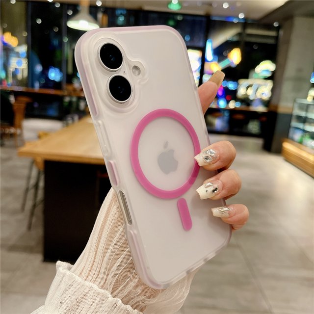 Translucent Matte For Magsafe Magnetic Wireless Charge Case For iPhone 16 Pro Max 15 14 13 12 Soft Jelly Bumper Shockproof Cover Pink For iPhone 13