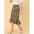 thumbnail image 2 of Unique Bargains Women's Floral Elastic Waist Ruffle High Low Hem Vintage Skirt, Brown, M, 2 of 6