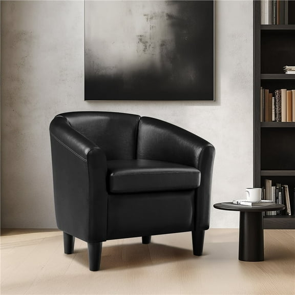 Yaheetech Faux Leather Barrel Chair with Curved Armrest and Removable Seat Cushion, Brown