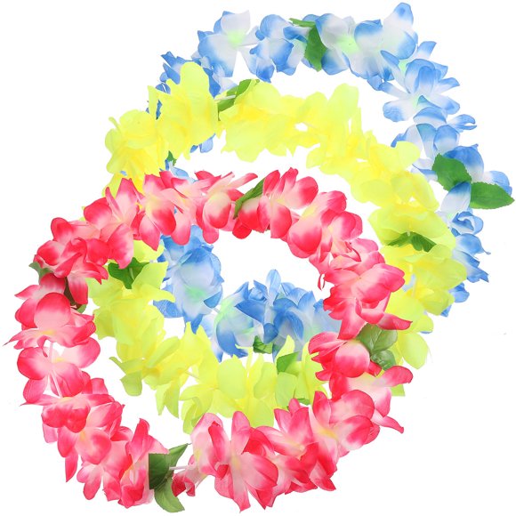 OULII Ensemble de Leis Hawaïens pour Chiens - Ensemble de Lei Ornement de Fête Accessoire de Costume pour Animal de Compagnie (Bleu Rose Jaune)