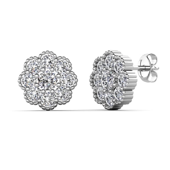 Cate & Chloe Alyssa Sterling Silver Stud Earrings with Simulated Diamond Crystals Gift for Women