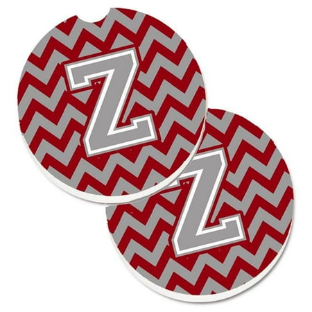 

Letter Z Chevron Crimson & Grey Set of 2 Cup Holder Car Coaster