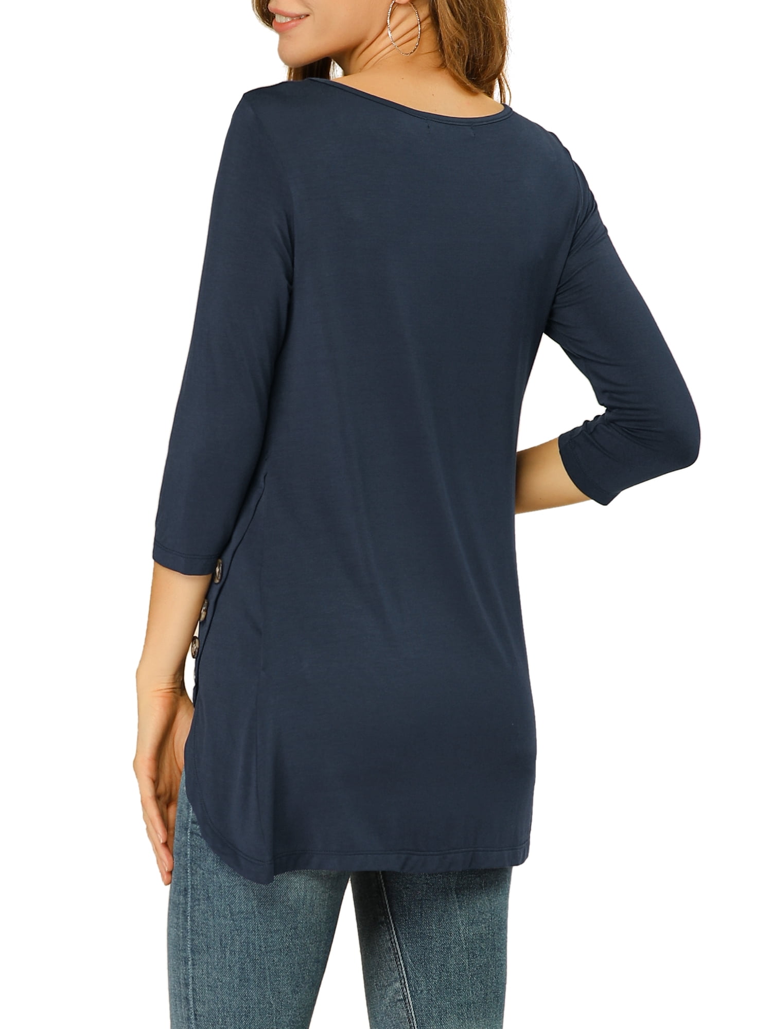 DARING DIVA Women's Casual Stretchy Tunic Asymmetric Hem Top XS Dark Blue