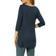 thumbnail image 3 of INSPIRAR CHIC Blusas de Mujer Cuello Redondo de Manga 3/4 con Botones Decorativos y Dobladillo Irregular Estilo Casual XS Azul Oscuro, 3 of 8
