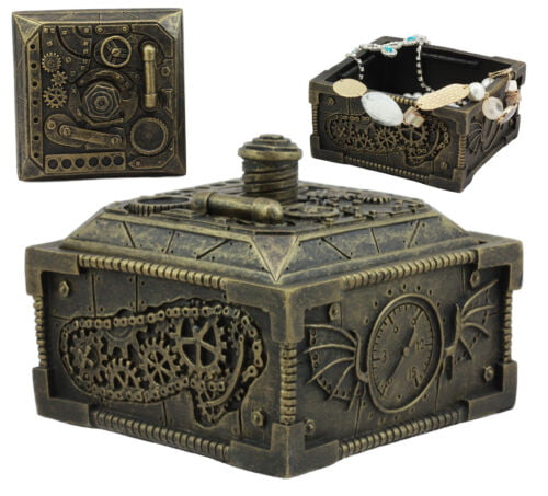 Ebros Steampunk Gearwork Trinket box With Navigational Compass 6.5"L Collectible 