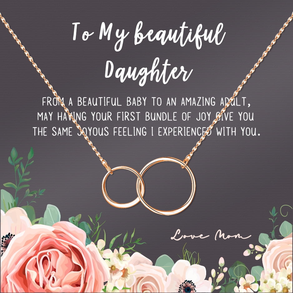 Mother Daughter Necklace - Two Silver Infinity Double Circles, Mothers Day Card Necklace, New Mom Mother's Day Jewelry Birthday Gift [Rose Gold Infinity, No-Personalized Card]