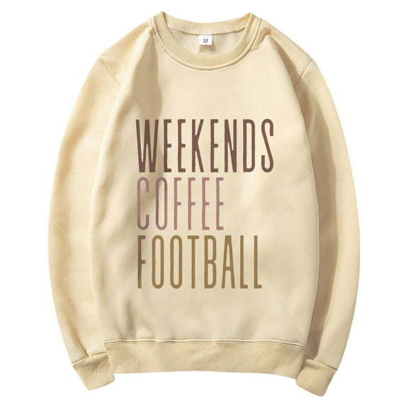 Holzkary Women's Football Game Day Sweatshirt Graphic Print Sunday Long Sleeve Crewneck Fall Pullover Graphic Print Oversized Crewneck Sweatshirts Long Sleeve Pullover for Gameday Hoodies Beige L