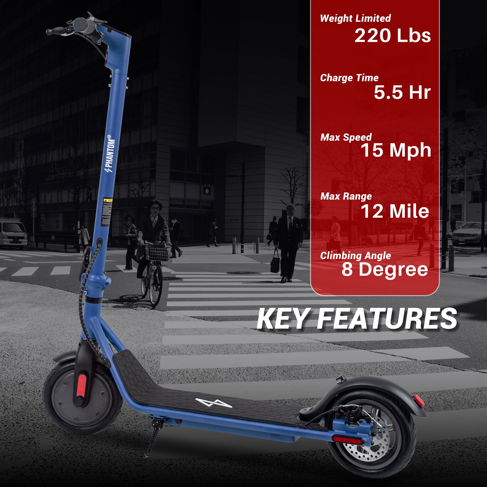 Electric Scooter for Adults Scooter Foldable Escooter 15.5 mph Max Speed with 350W Motor E-Scooter for Commuter (Blue)