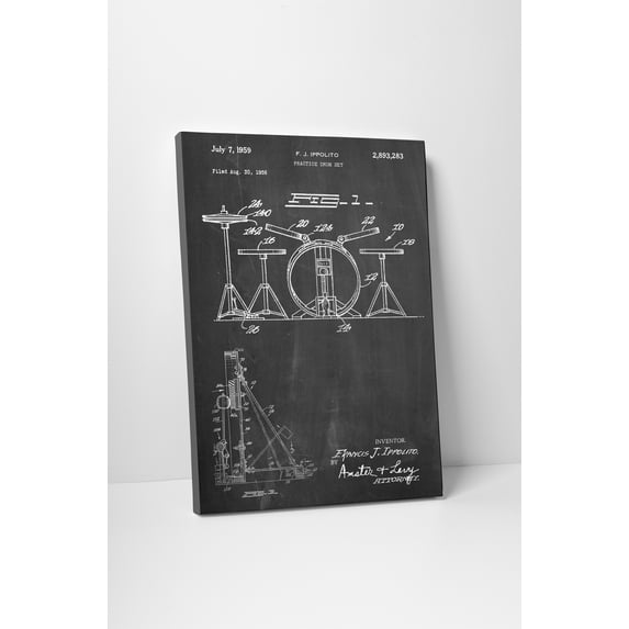 "Drum Set Patent" Gallery Wrapped Canvas Print, 30" x 20"
