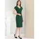 thumbnail image 4 of Vestido de tubo para mujer con cuello en V, manga casquillo, cintura alta, vestido ajustado Verde Oscuro XL, 4 of 5