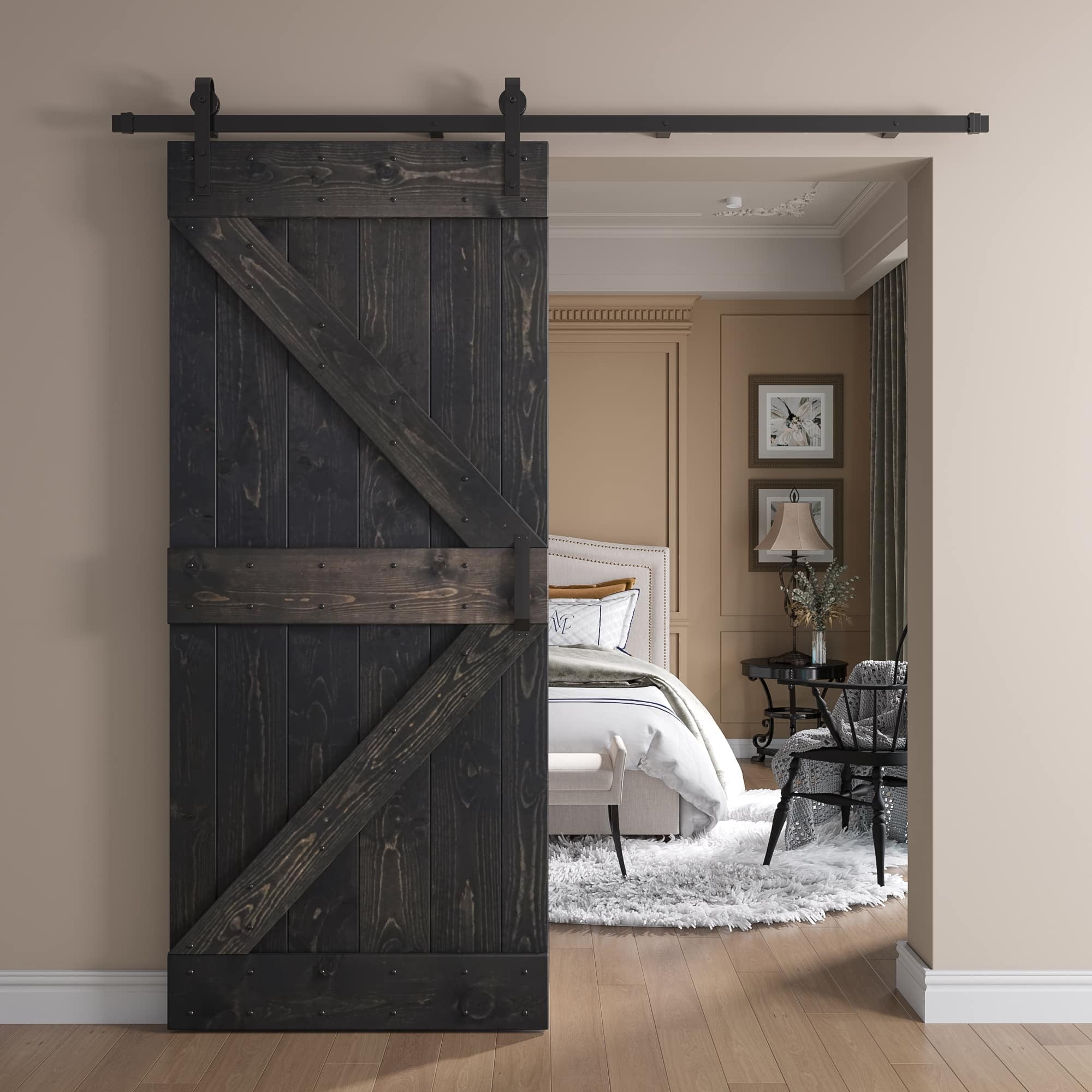 Coast Sequoia Inc Coast Sequoia 36in x 84in K Series Pine Wood Sliding Barn Door With Hardware Kit Ebony