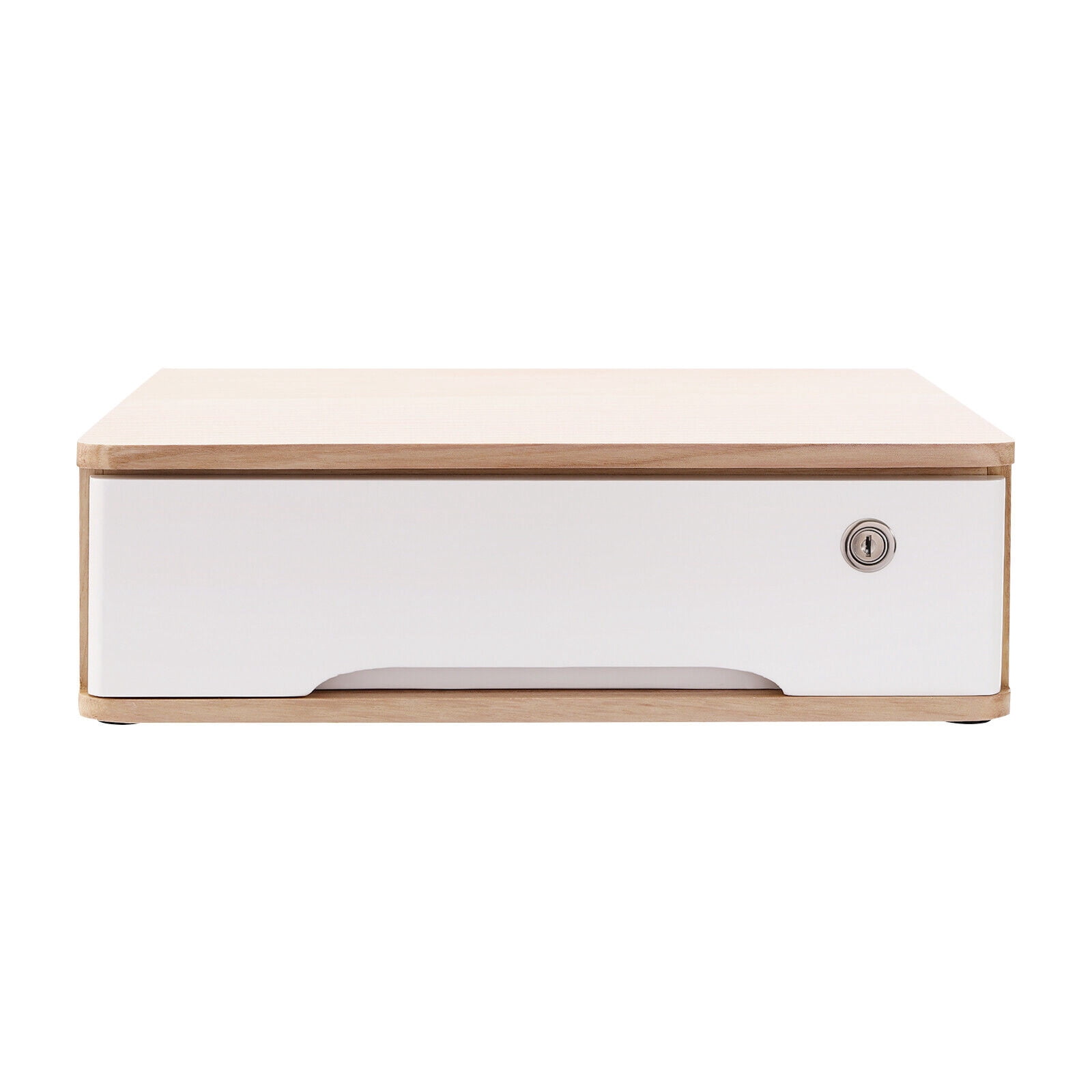 Home Wooden Desktop Storage Box with Lockable Drawer Office Supplies Drawer Organizer