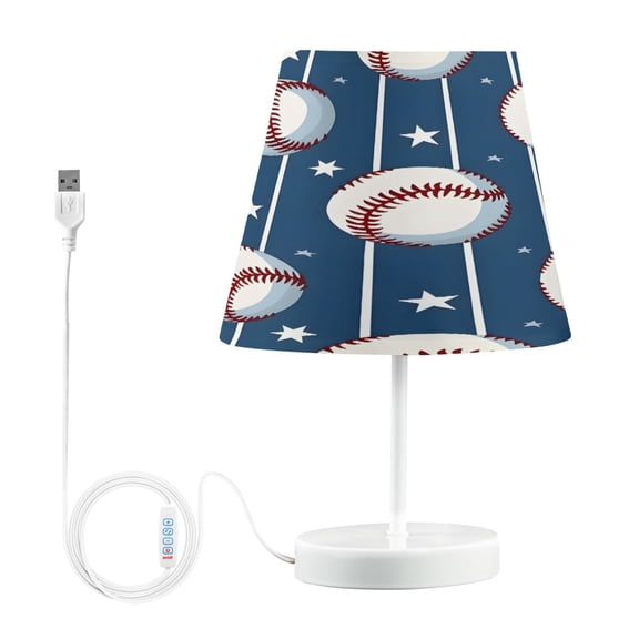 Ryvnso LED Bedside Table Lamp Sport Baseball Star Stipes Bedroom Desk Lamps Nightstand Lampshade M