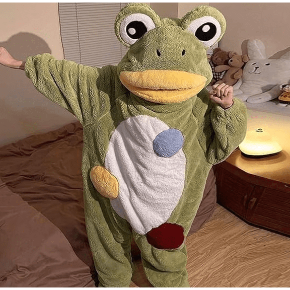Unisex Frog Onesie Pajamas, Ultra-Soft Plush Fleece Animal One-Piece Jumpsuit, Funny Cute Frog Cosplay Homewear Loungewear Sleepwear for Adults and Teens,Silly Onesie Big Mouth Monster Pajamas
