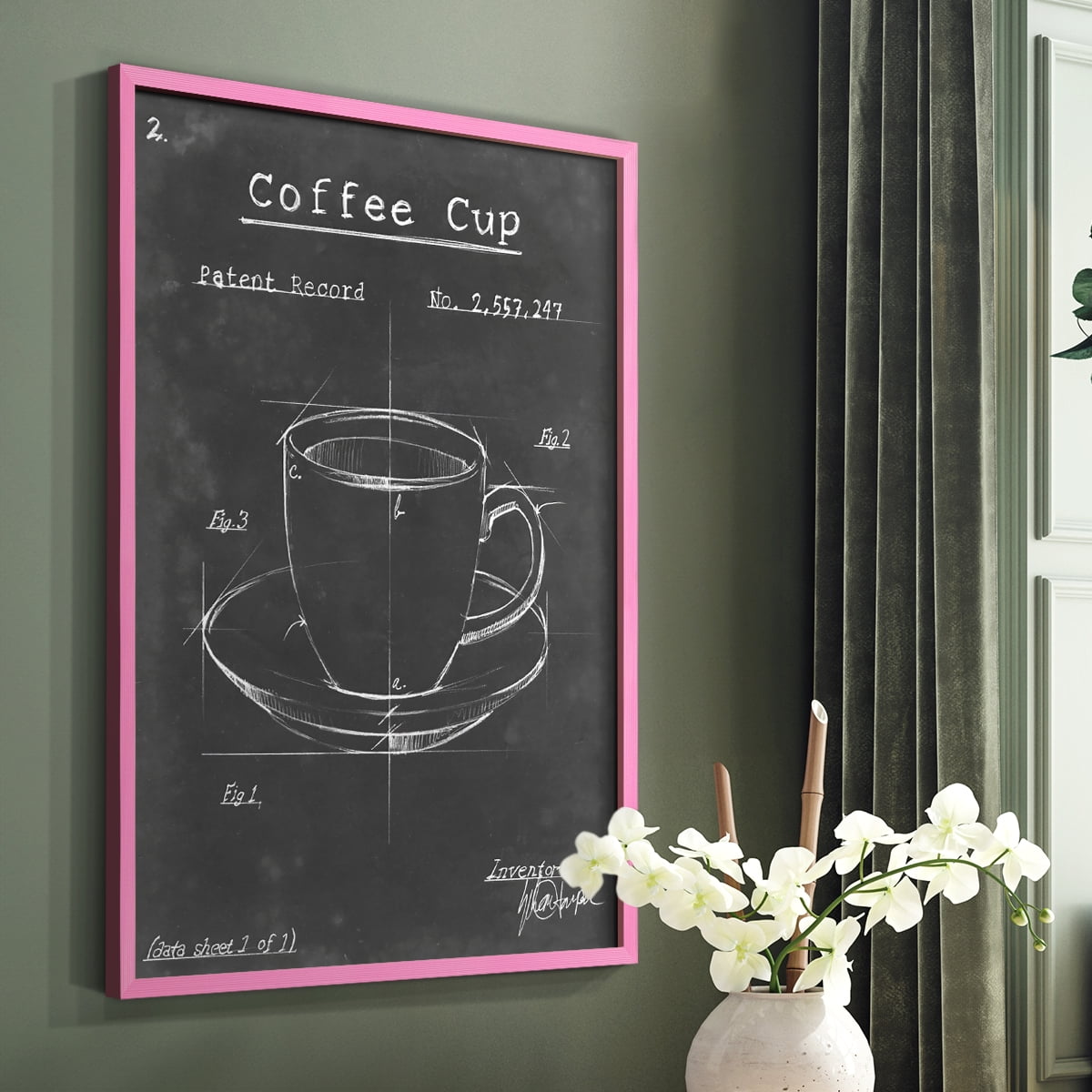 Morning Routine II Framed Print in Pink Solid Wood Framed Print No Nail Hanging