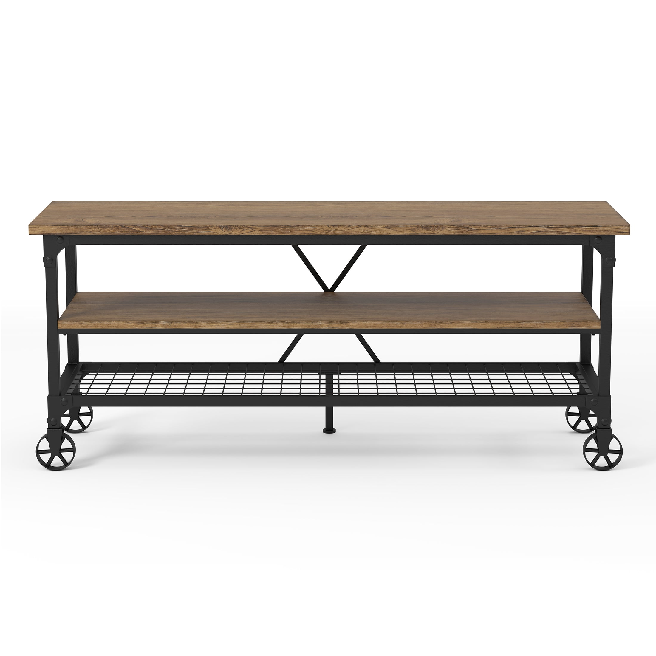 FOA Janson TV Stand for TVs up to 60" with Casters, Medium Oak