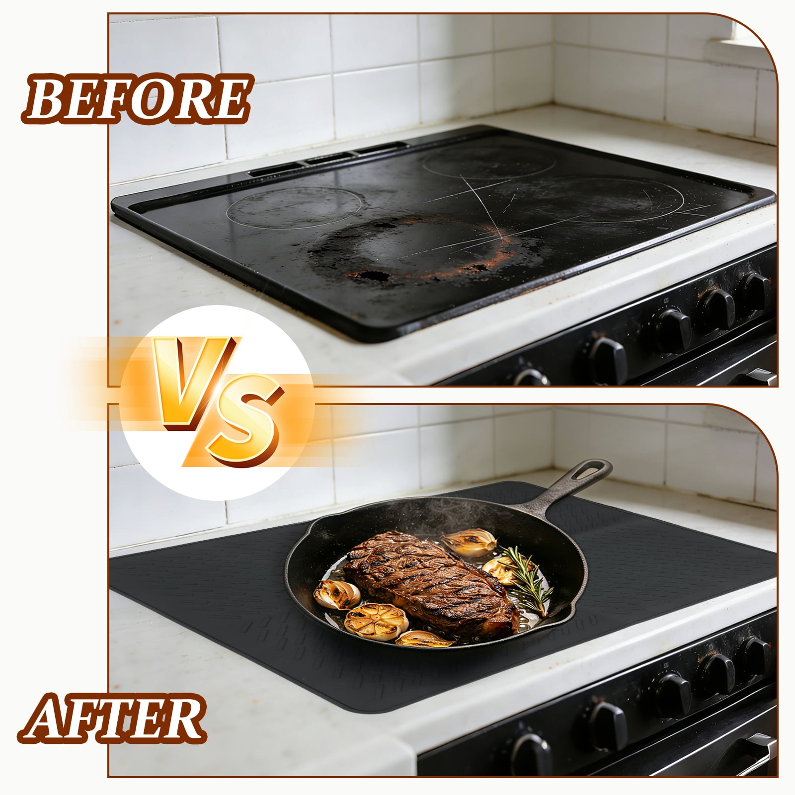 Uxcell Stove Top Covers for Electric Stove,28 x 20 Inch Silicone Cooktop Protector Waterproof Oven Cover Dish Drying Wave Pattern Mats for Kitchen Glass Top, Stovetop, Oven, Black