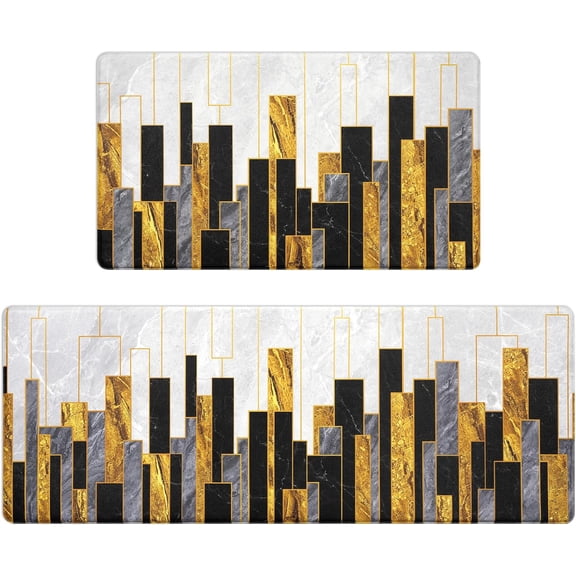 Marble Kitchen Rugs Sets of 2, Gold Black Non Slip Washable Kitchen Mats Cushioned Anti Fatigue, Comfort Floor Standing Mats for Kitchen Home Sink Office Laundry, 18'''' x 30'''' 18'''' x 48''''