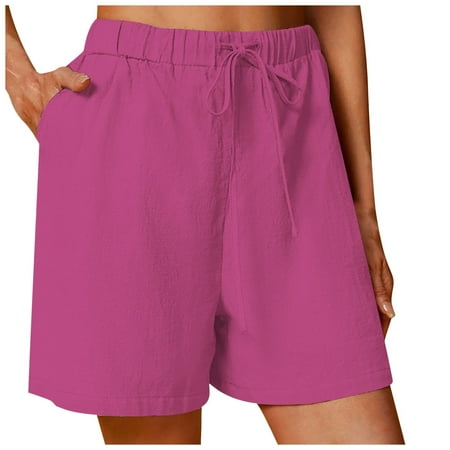 WNVMWI Womens Shorts Yoga Shorts for Women Shorts Woman Women s Summer Casual Shorts Fashion Casual Shorts Drawstring Pull On Short Comfy Elastic High Waist Loose Shorts Hot Pink Stretchy Shorts L