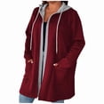 thumbnail image 5 of QUNYINEY Winter Coat for Women Coatigan Plus Size Red Overcoat Loose Fit Waffle Long Sleeve Hooded with Pockets Jacket for Women, 5 of 5