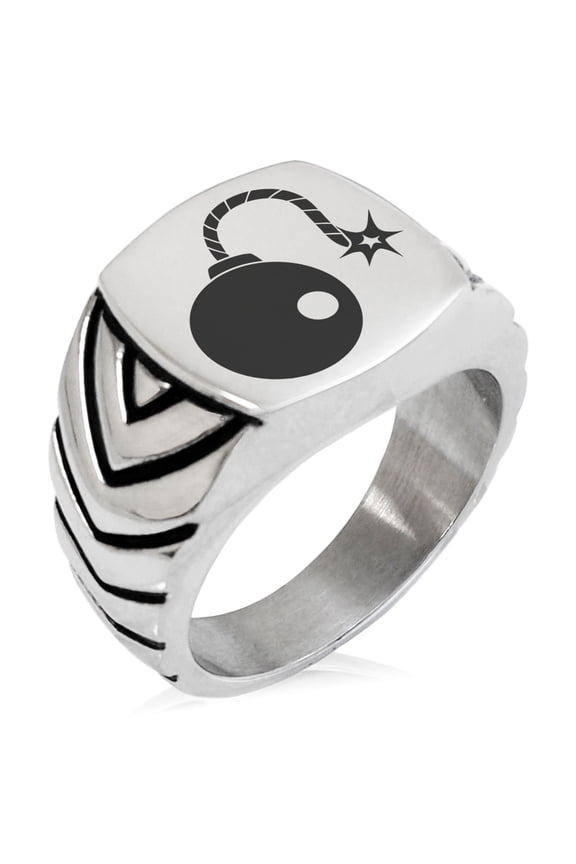 Stainless Steel Pirate Bombardier Icon Chevron Pattern Biker Style Polished Ring