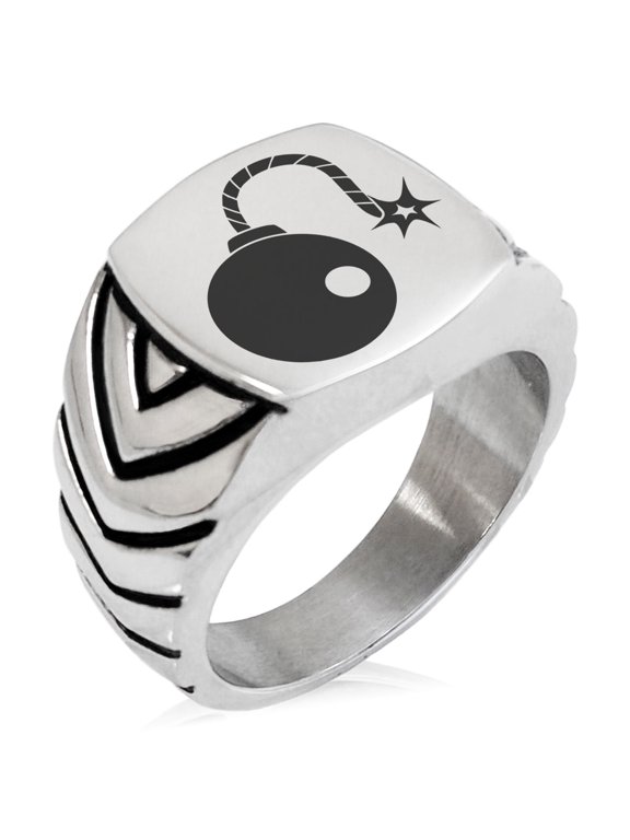 Stainless Steel Pirate Bombardier Icon Chevron Pattern Biker Style Polished Ring