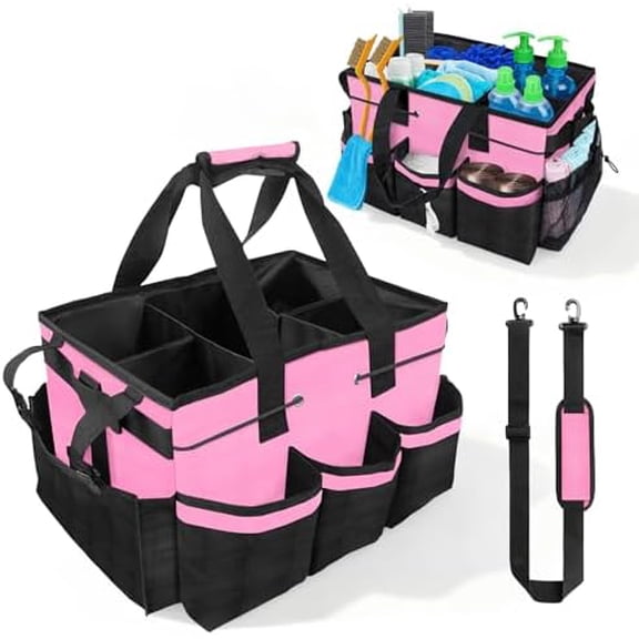 Cleaning Caddy Bag Heavy-Duty Organizer Tote for Housekeepers, Janitors & Home Cleaning Supplies with Adjustable Shoulder Strap & Multiple Pockets (Pink)$$Home Decor, Kitchen, & Other