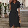 thumbnail image 7 of BLVB Dresses for Women 2025 Casual Spring Summer Trendy Wrap V Neck Short Sleeve Cotton Linen Dress Ruched Work Dress, 7 of 7
