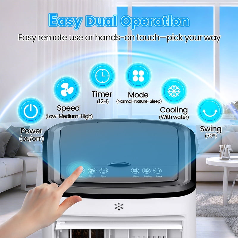 Windowless Air Conditioners, 4 In 1 Portable Swamp Cooler with 2 Water Tanks, Room Air Conditioner with 4 Ice Packs, Remote, 12H Timer, 3 Speeds 4 Modes, Ductless Cooler for Indoor Home Office