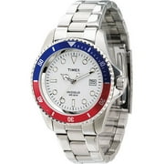 Men's Silver Tone Sport Watch With Blue and Red Bezel