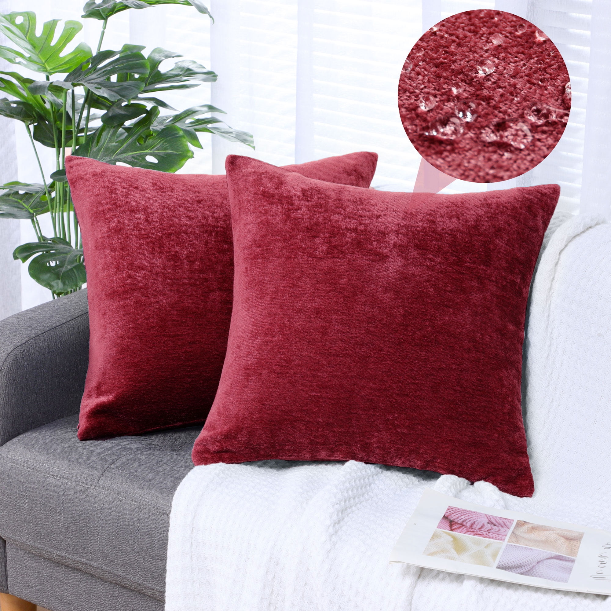 Unique Bargains Set of 2 Soft Water Repellent Throw Pillow Covers Burgundy 18x18 Inch