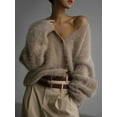 thumbnail image 3 of Womens Cardigan Sweater Long Sleeve Cardigan Button Down V Neck Knit Top Fashion Knitwear Khaki M, 3 of 6