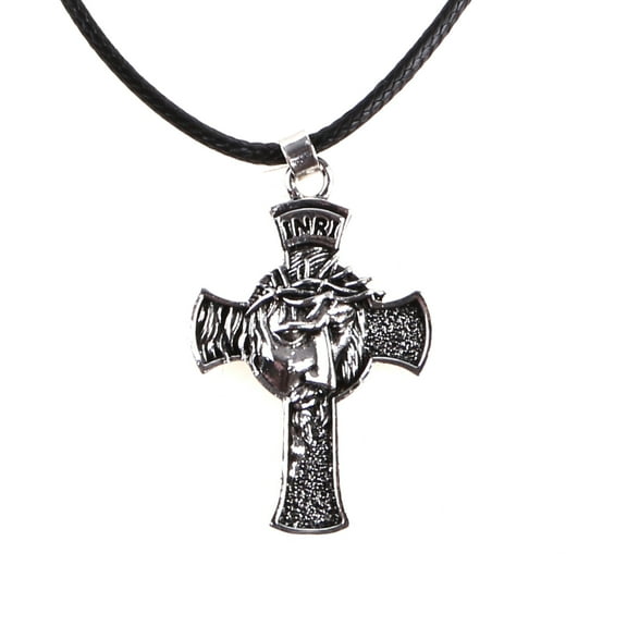 Necvior Retro Christ Jesus Crucifix Metal Pendant Necklace Religious Christian Chain Crown Thorns Necklace Jewelry