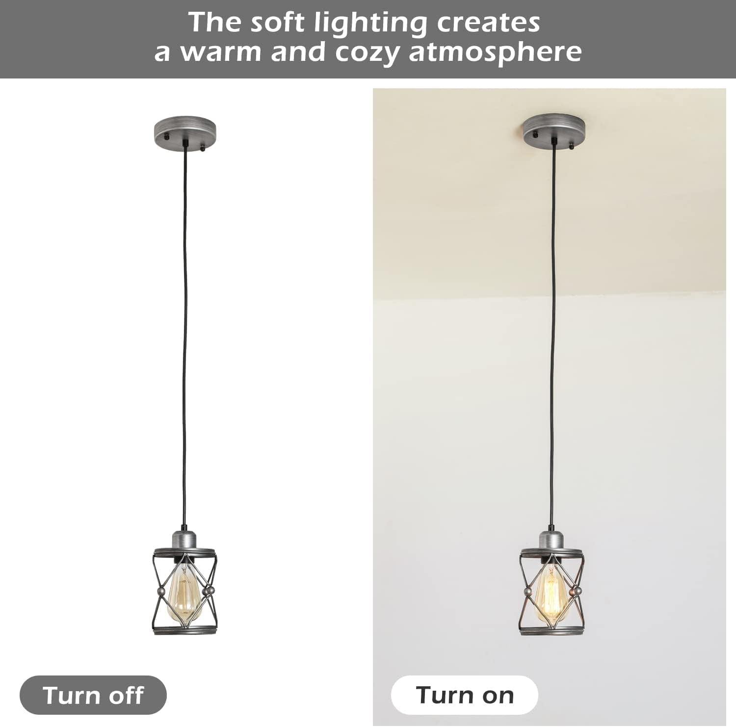 Industrial Pendant Lighting for Kitchen Island, Rustic Mini Cage Pendant Light, Farmhouse Pendant Lamp with Silver Grey for Dining Room, Hallway, Entryway, Bedroom