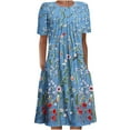 thumbnail image 2 of Rciityk Blue Midi Dresses for Women Casual Loose Printed T-Shirt Swings Dress Summer Flowy Vacation Beach Dress with Pockets, 2 of 5