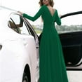 thumbnail image 5 of zuwimk Dresses,Women's Deep V Neck Long Sleeve Vintage Plus Size Bridesmaid Formal Maxi Dress Green,M, 5 of 5
