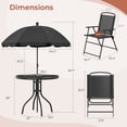thumbnail image 2 of Arlopu 6-Piece Outdoor Patio Dining Set, Round Glass Table & 4 Folding Textilene Chairs & 65″ Umbrella for Poolside Backyard Garden, Black, 2 of 12