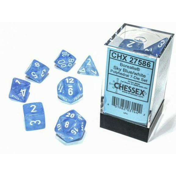 Chessex Polyhedral 7-Die Set - Borealis Sky Blue/White with Luminary 27586 (CHX27586)