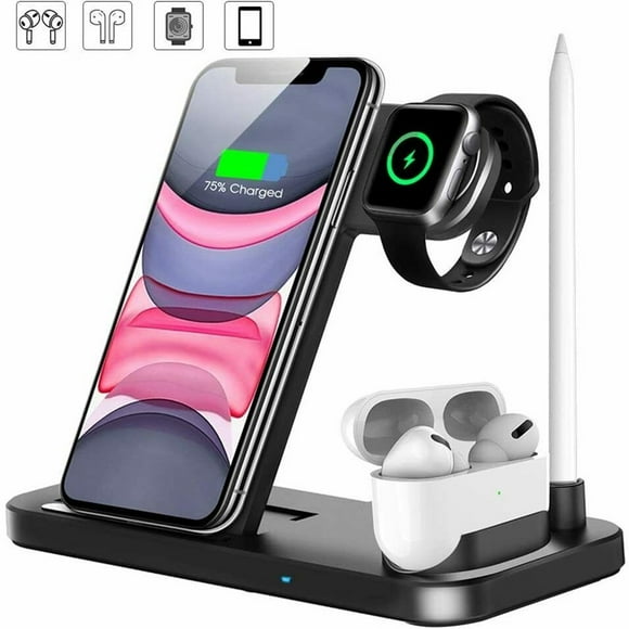 Wireless Charger Dock 4 in 1 Smart Wireless Charger Station Quick Charger Foldable Adjustable Stand for SE/11/11 Pro Max