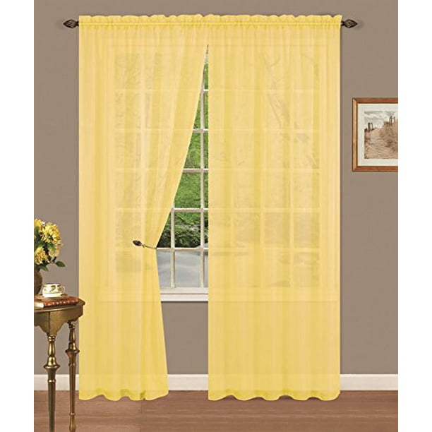 Set of 4 Sheer Voile Curtain Panels (Bright Yellow, 56